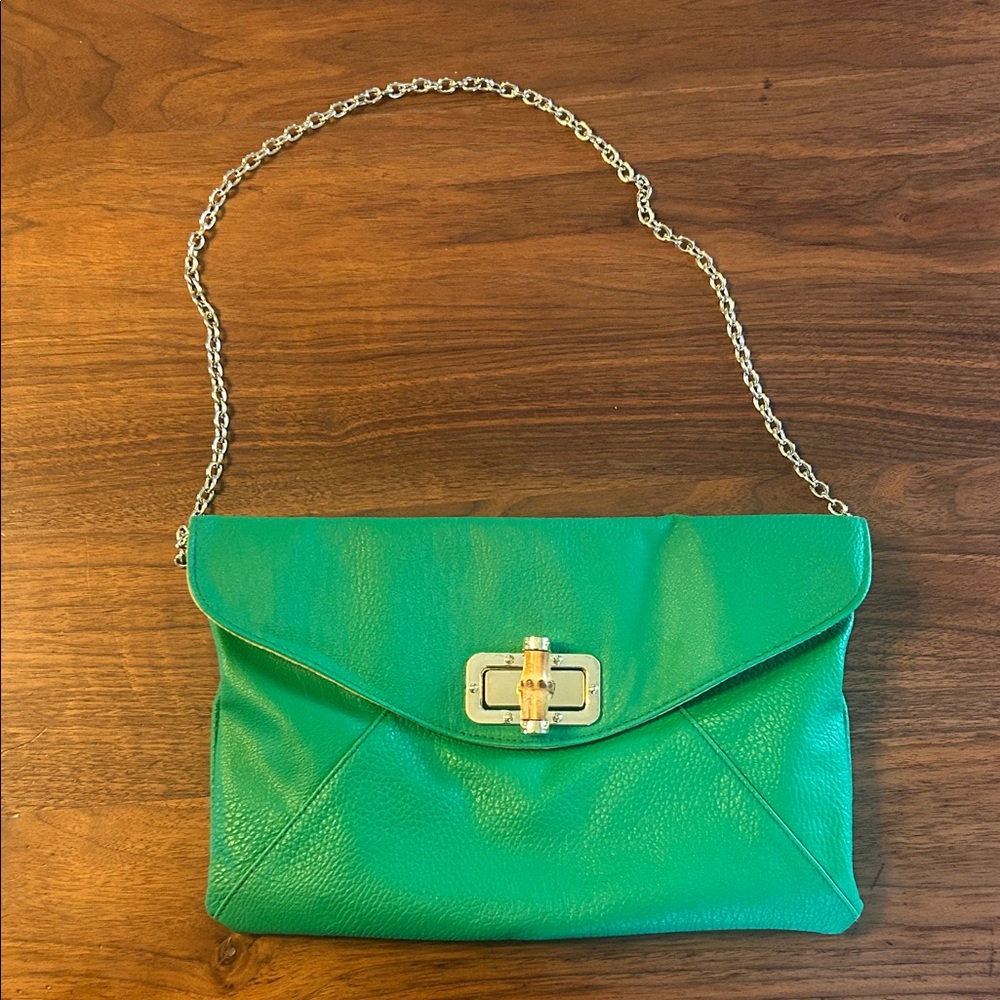 Banana Republic Factory Green Leather Clutch with Chain Strap